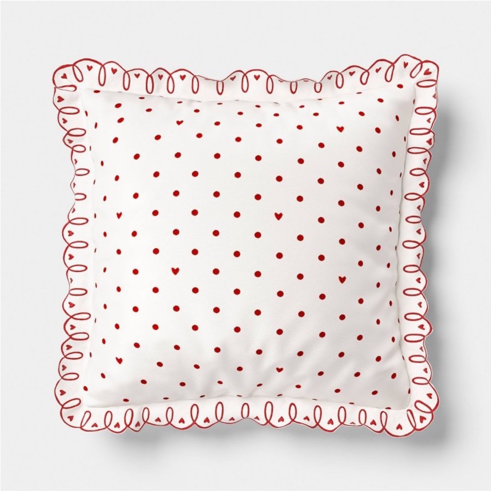 Threshold  Square Heart Dot Pillow with Scallop Trim -18" square Target NEW